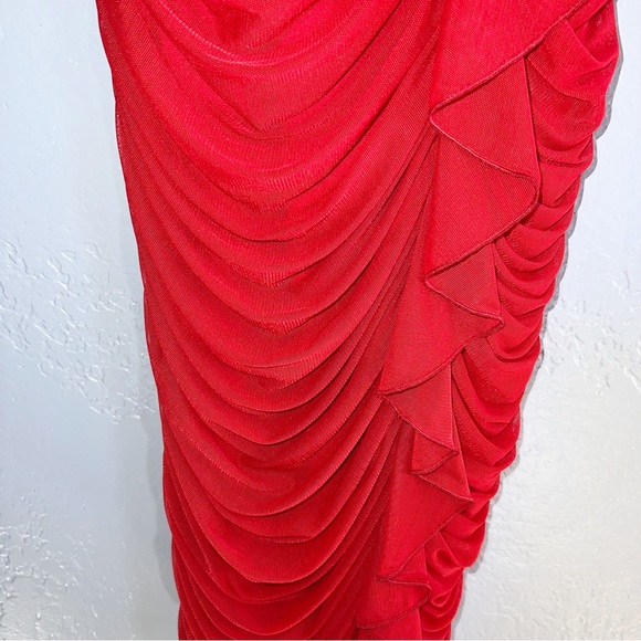 Red Mesh Ruffle Ruched Mini Dress Size Small - Picture 7 of 8